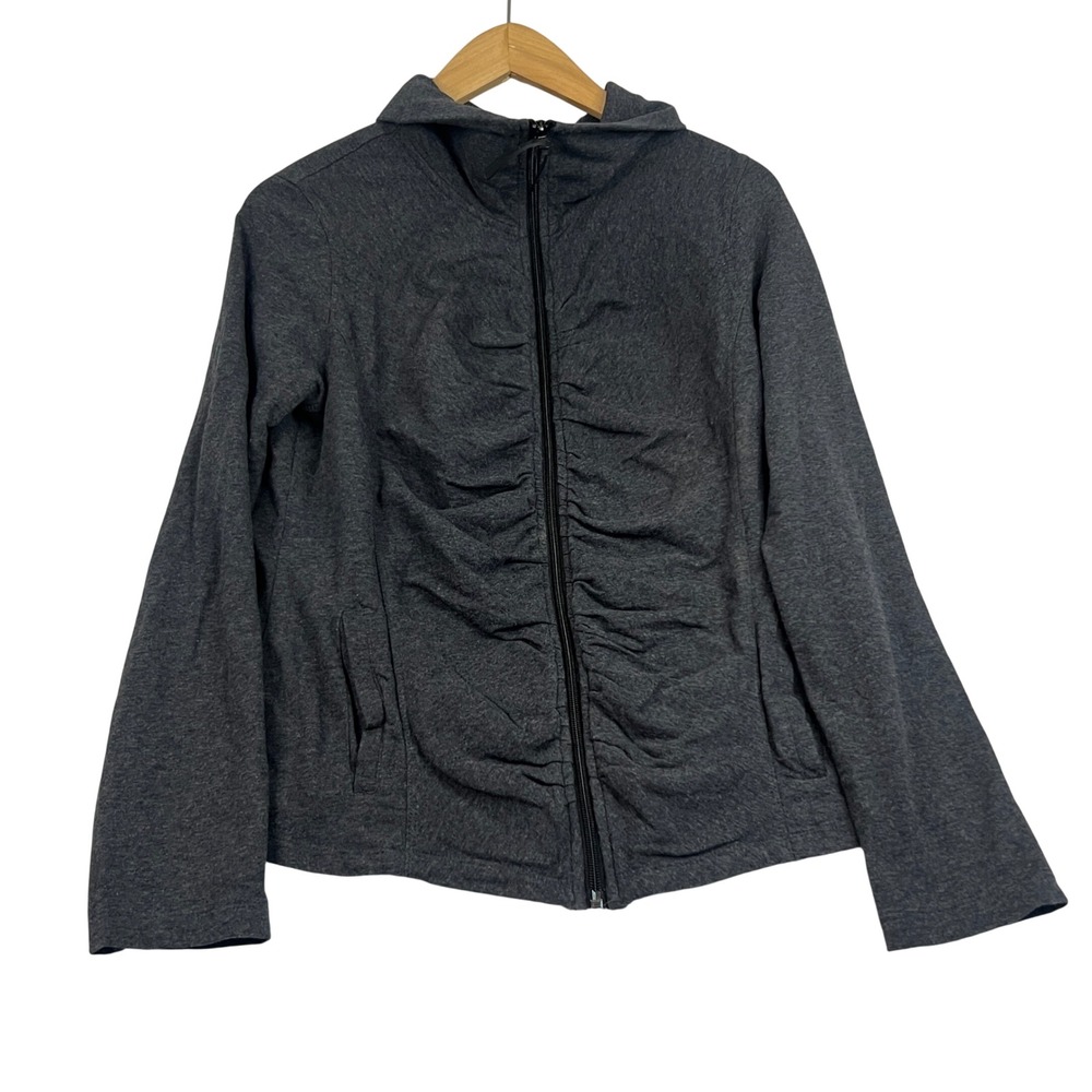Calvin Klein Performance Womens Large Charcoal Grey Ruched Full Zip Hoodie L